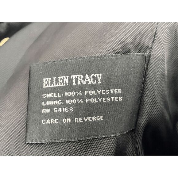 Ellen Tracy Black Belted Trench Coat Rain Jacket Sz L - Picture 7 of 7